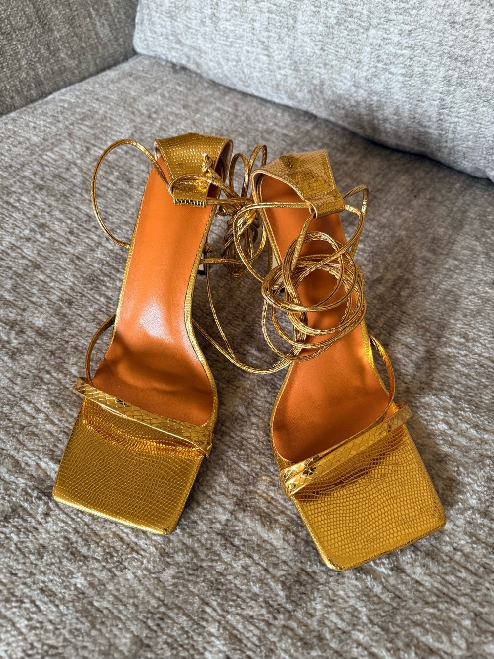 Gold Strappy Square-Toe Women's Sandals